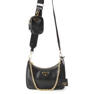 Prada Re Edition Re Tessuto Leather Shoulder Bag Black
